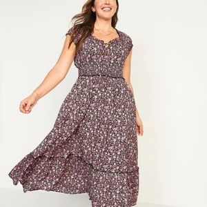 Waist-defined Short Sleeved Printed Midi Dress